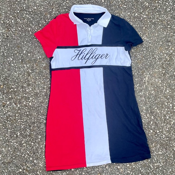 Tommy Hilfiger shirt dress red white and blue minidress size M preppy summer - Picture 1 of 3